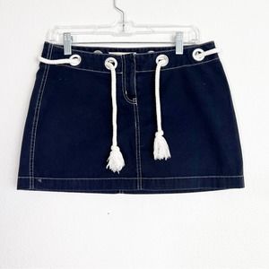Y2K London Jean Drawstring Low Rise Micro Mini Skirt Blue Size Small
